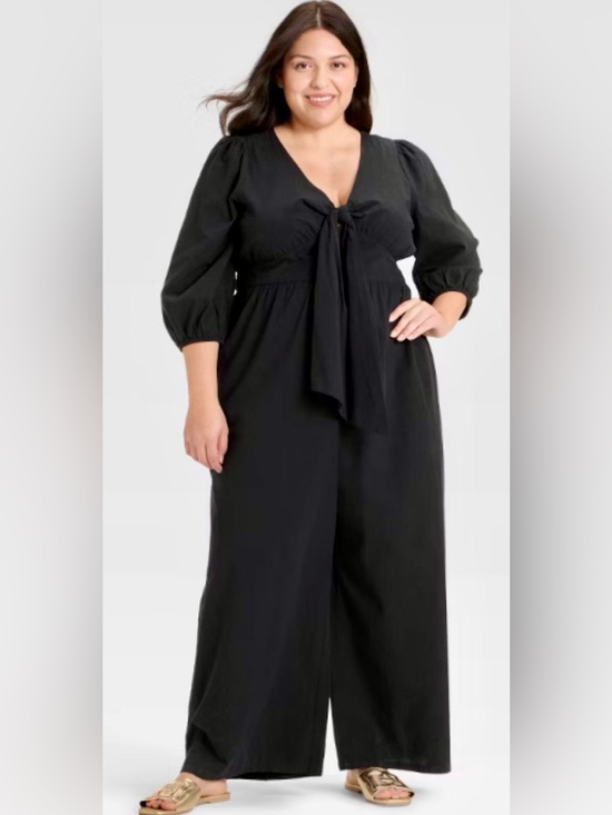 Ava & Viv Pants - Ava & Viv Black Tie-Front Wide-Leg Jumpsuit - Size 2X - NWT!